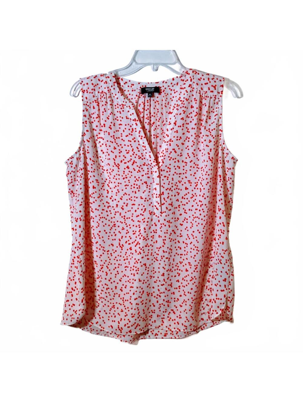NYDJ Sleeveless Popover Blouse White with Red and Orange Polka  Dots Size M